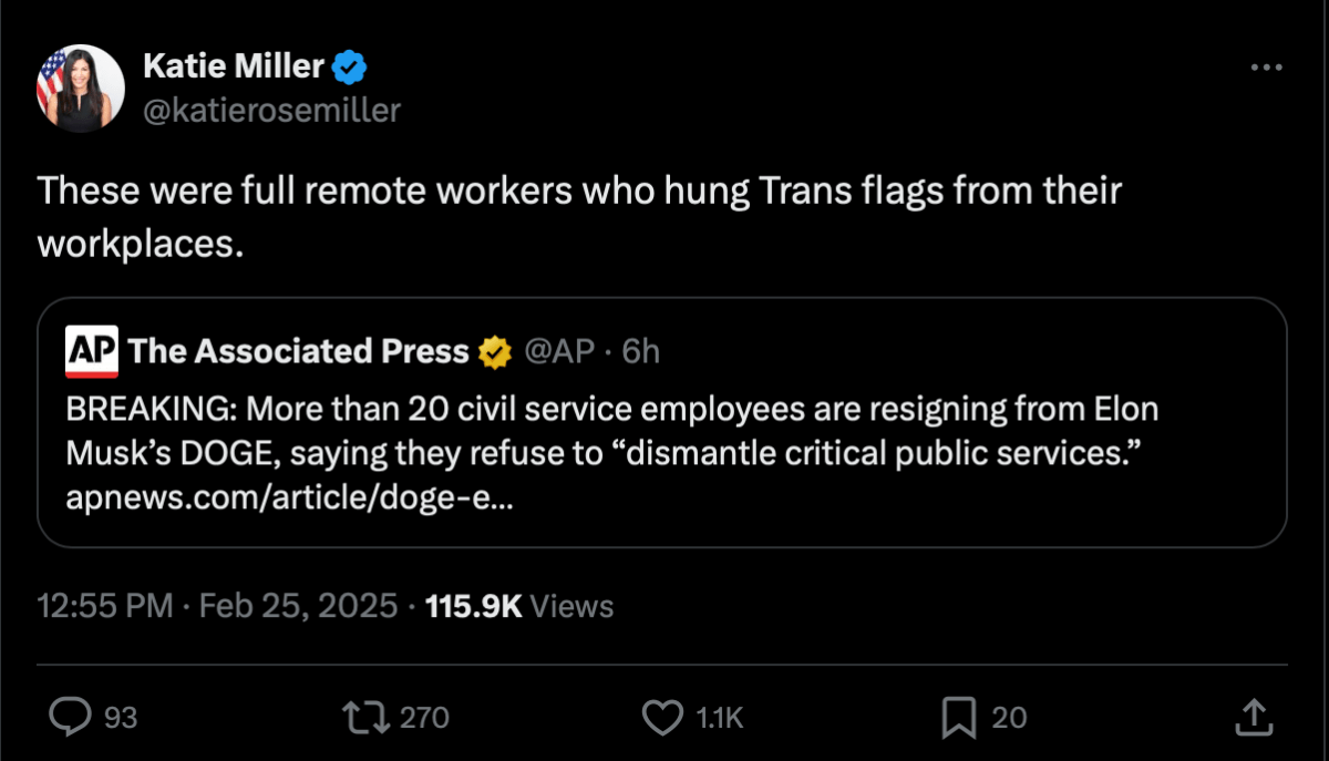 Screenshot of DOGE Starter Katie Miller's tweet 